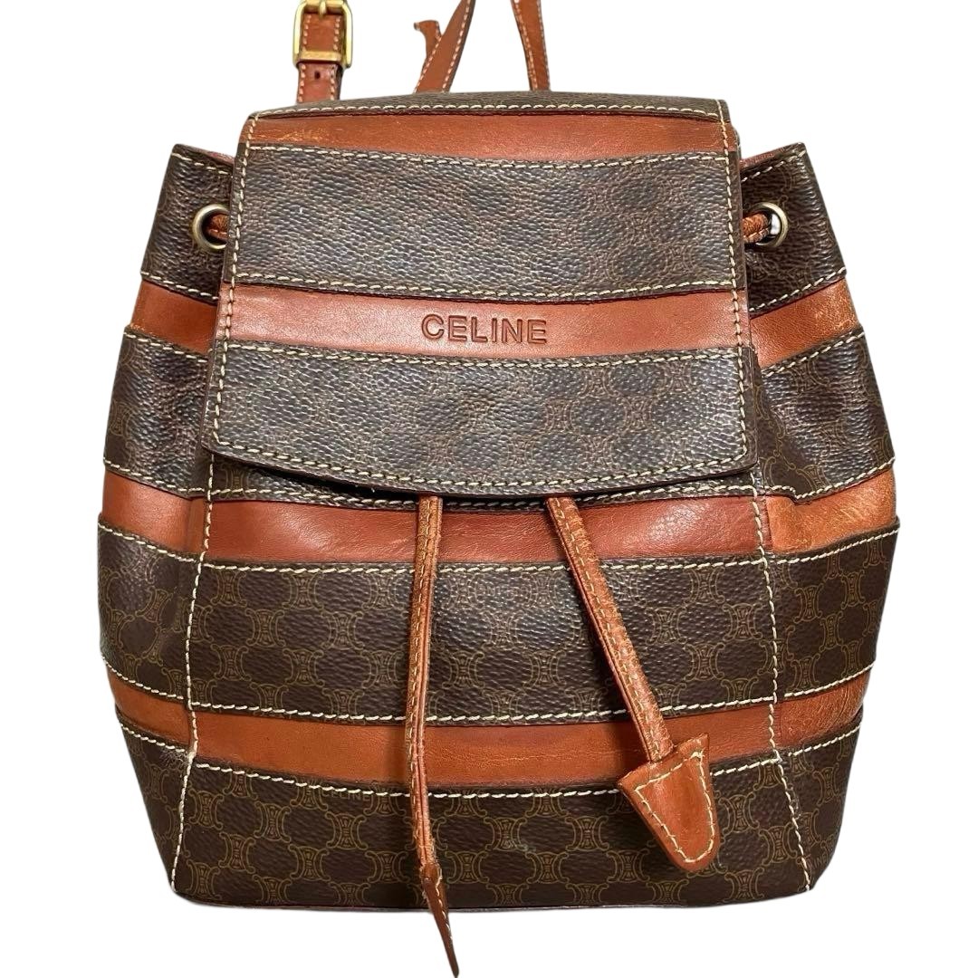 CELINE Mini Backpack Macadam Pattern Brown PVC Leather Ladies Authentic