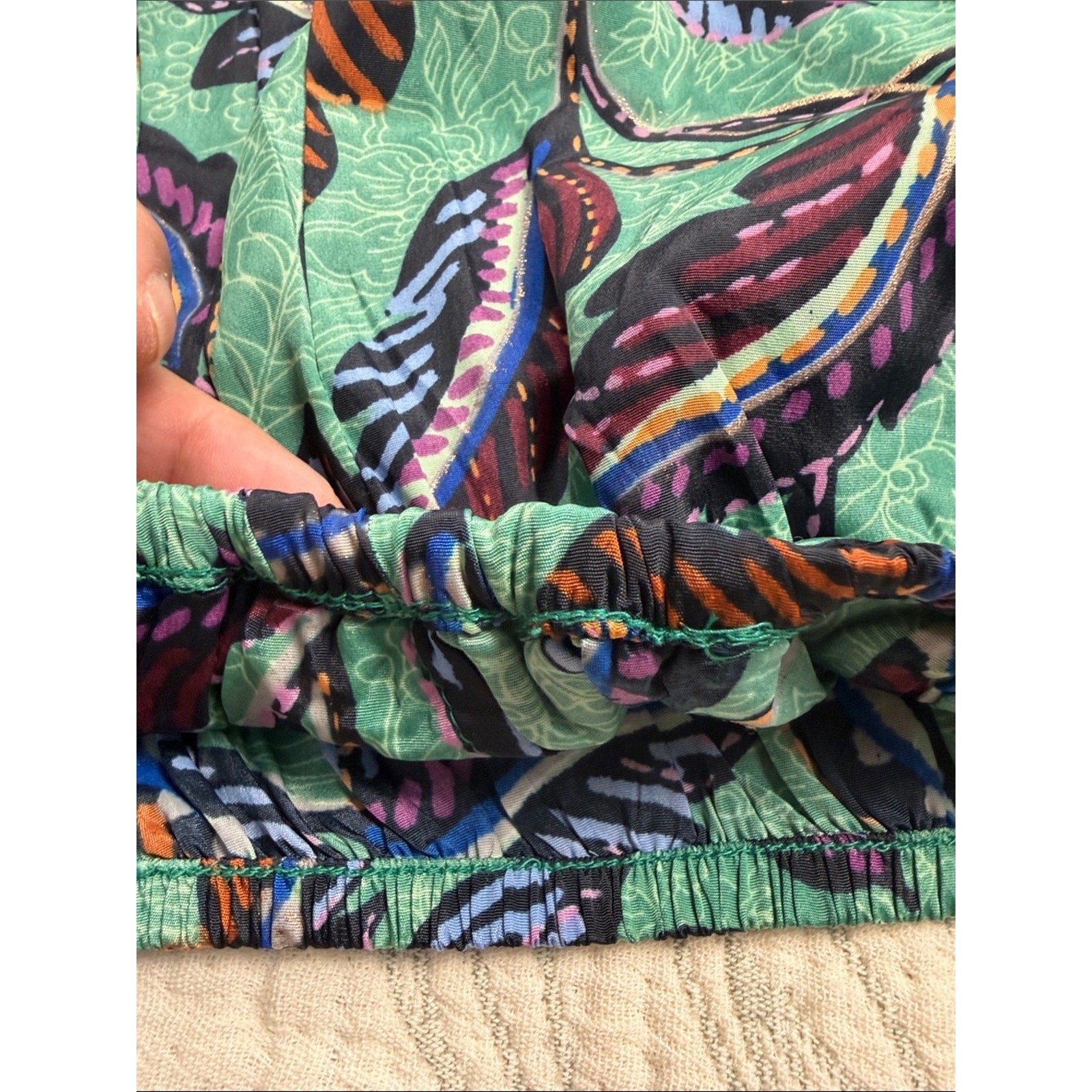 Women Boho tropical Leaf Print Cropped Blouse balloon sleeve Smoked Hem Top;PS