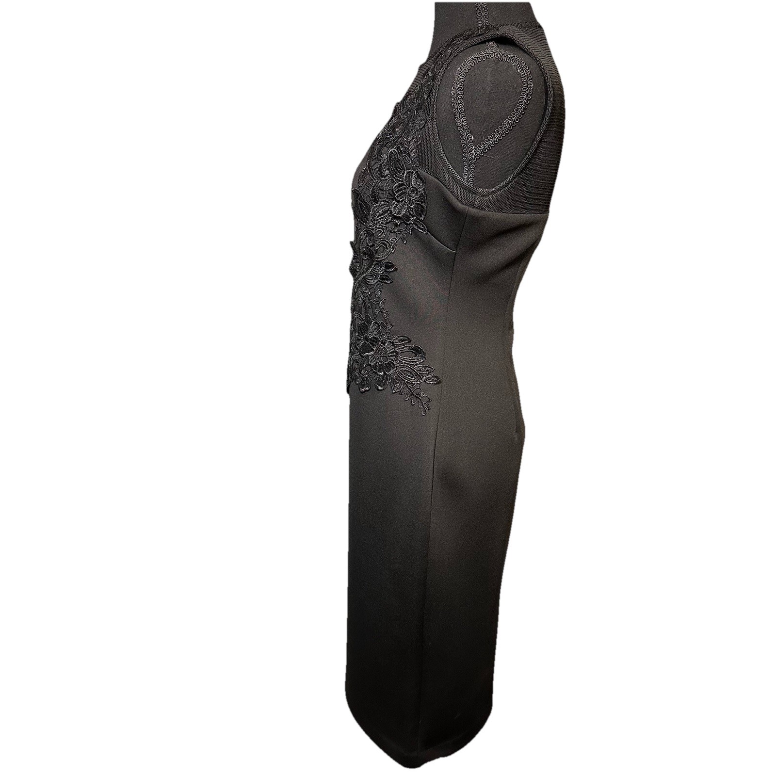 Calvin Klein Black Neoprene Lace Embroidered Pencil Dress 4 Mini Sleeveless