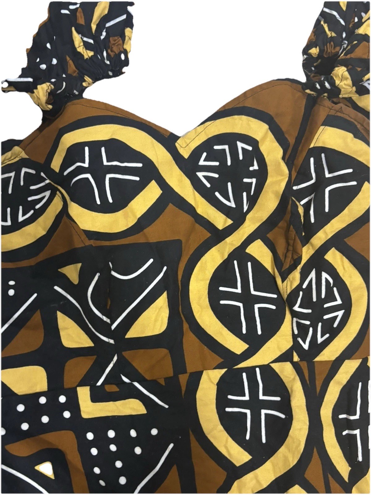 Ankara African Print Mermaid Maxi Dress Large Cap Sleeve Black Brown Yellow