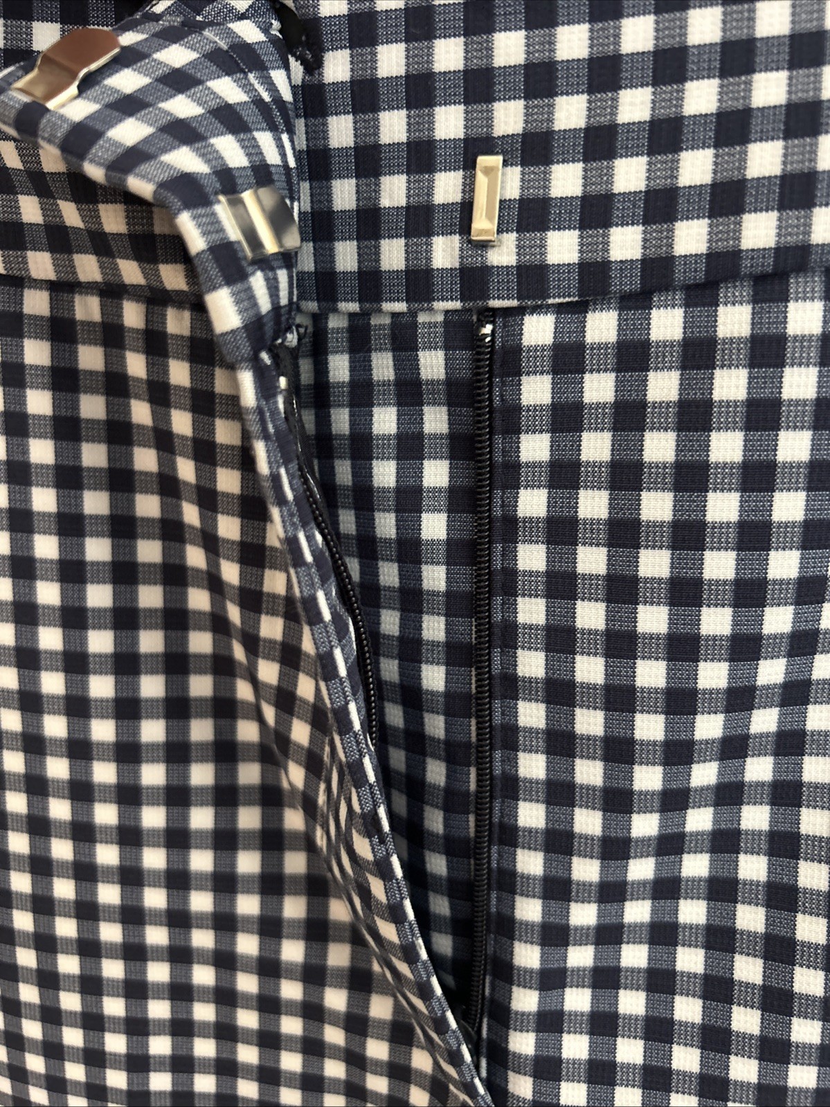 Zara Dress Pants Womens Blue White Gingham Stretch Sz 8 Slim Skinny