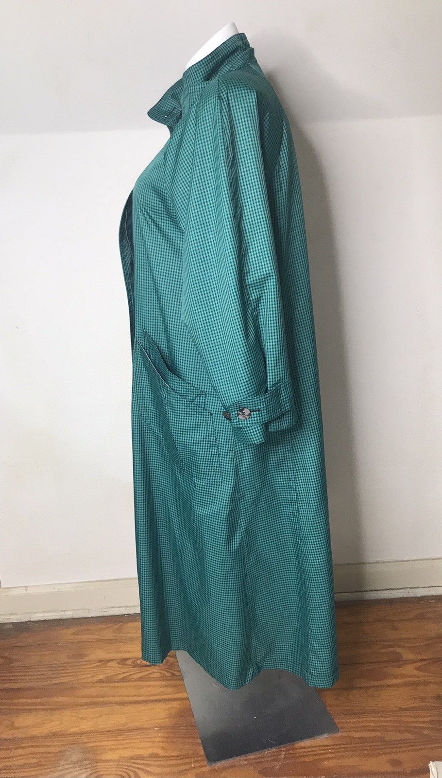 London Fog Green Black Plaid Trench Rain Coat Size 12 Reg