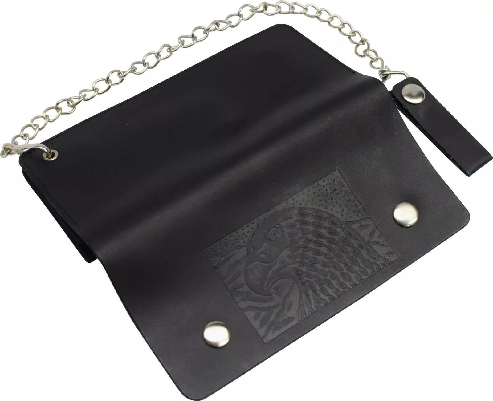 Leather Men Motorcycle Trucker Biker Chain Wallet With Inside Zipper, Black