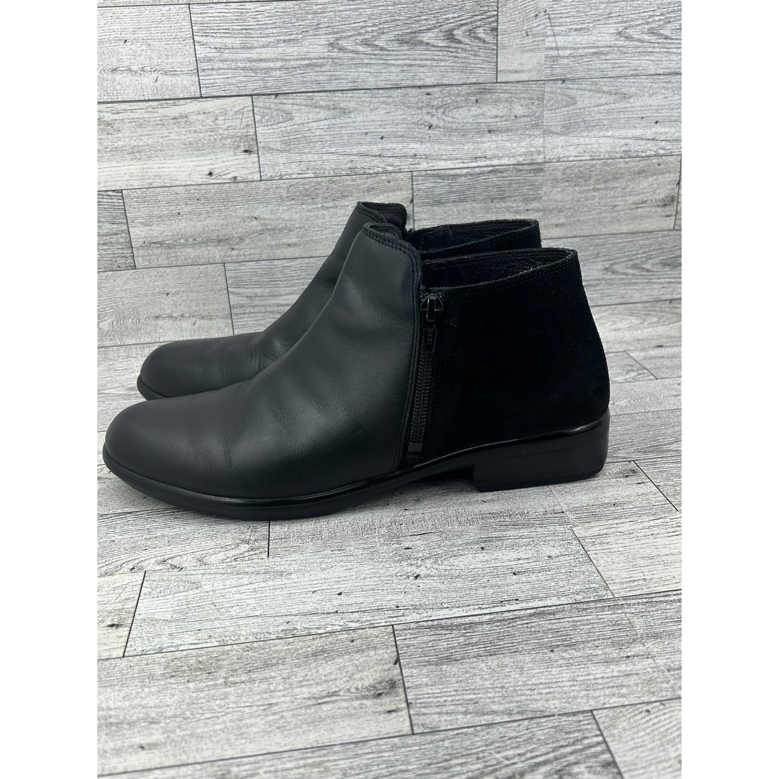 Naot Black Leather Suede Dual Zip Ankle Boots Women Size EU 40 US 9-9.5