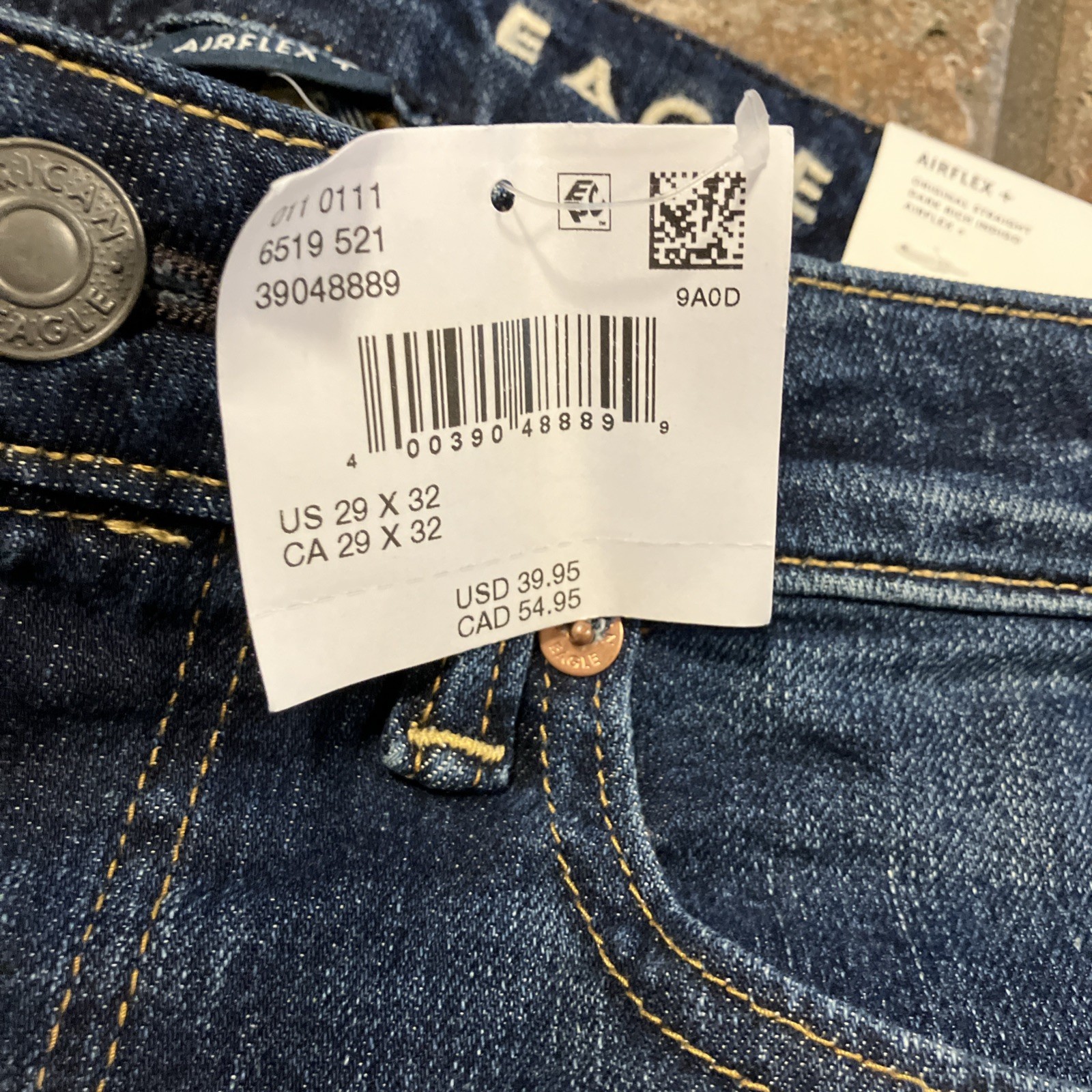 New 29×32 American eagle mens original Straight Airflex+ Dark wash blue 6519