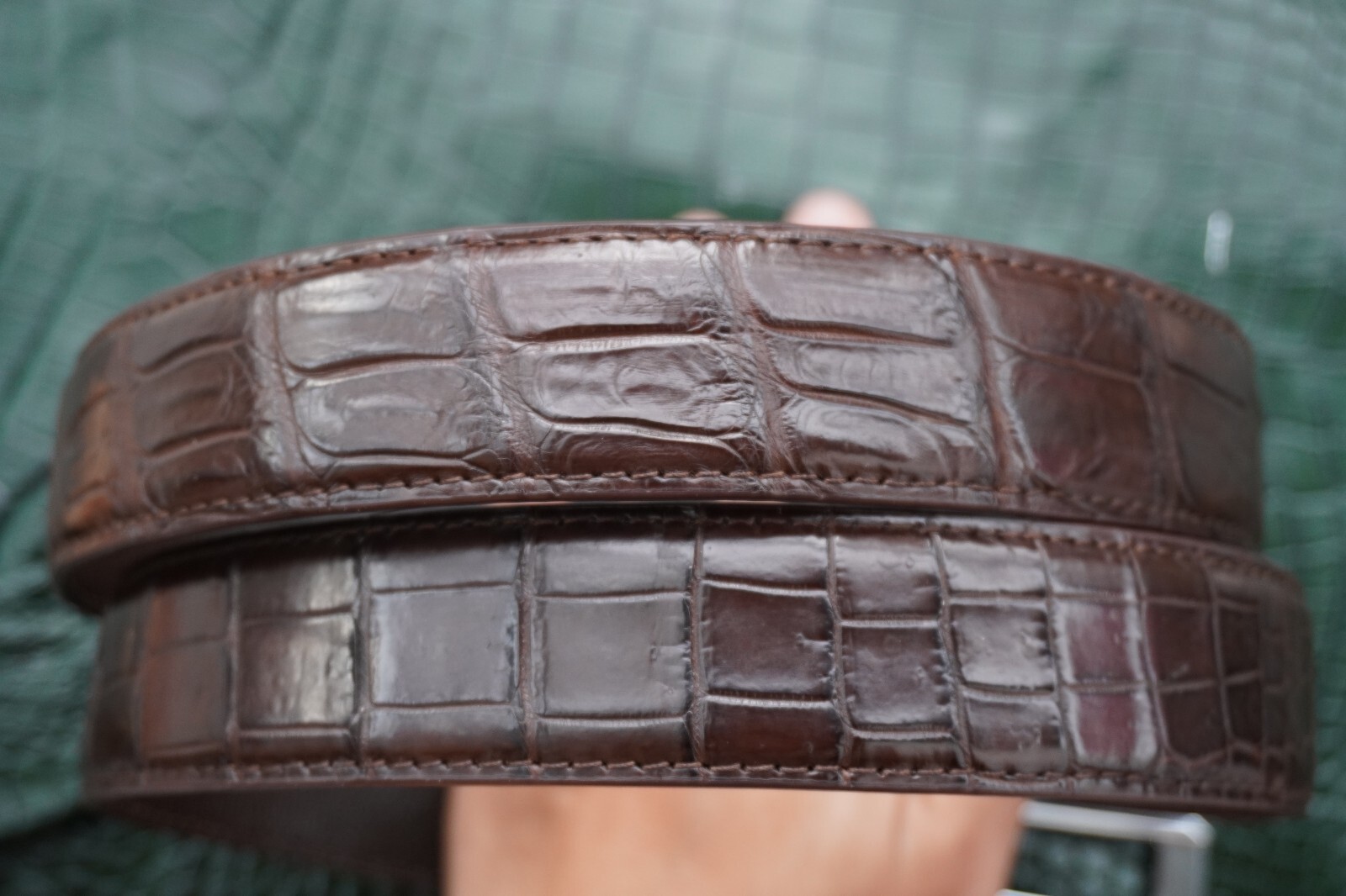 W1.3 inch Brown Real Crocodile Belly Leather Skin Men’s Belt Pin Buckle #D23