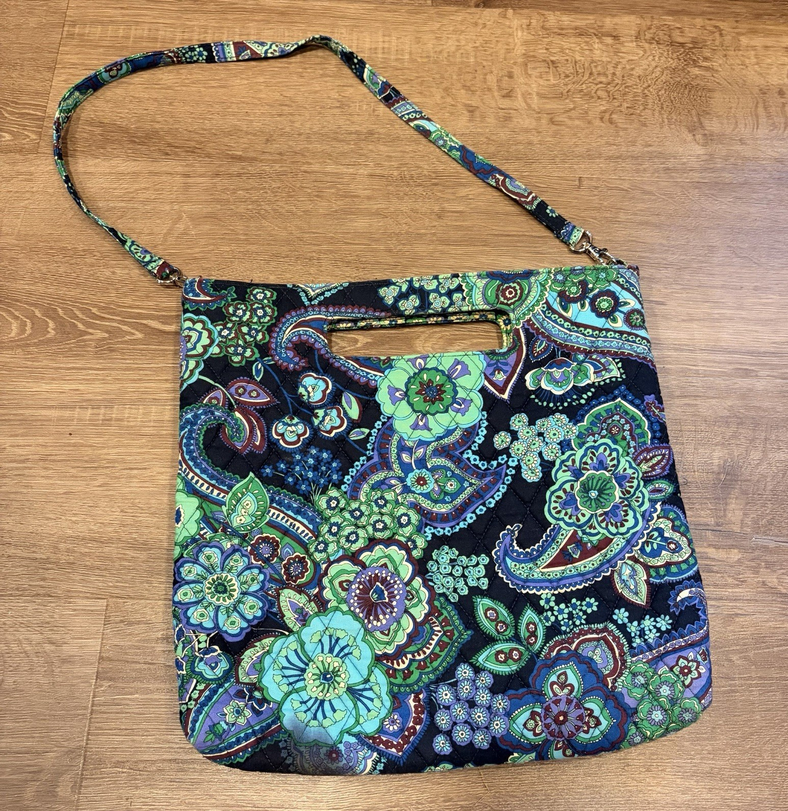Vera Bradley Women’s Floral Crossbody Bag Blue Green Detachable Strap Silver