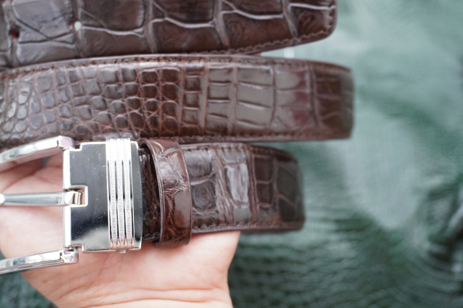W1.3 inch Brown Real Crocodile Belly Leather Skin Men’s Belt Pin Buckle #D23