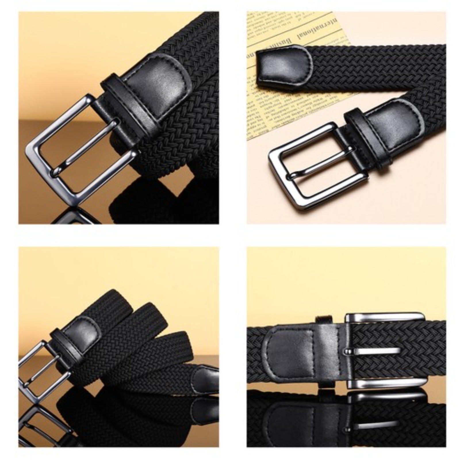 Elastic Men’s Stretch Belts 2 Pack, Woven Braided Belt for Golf Casual