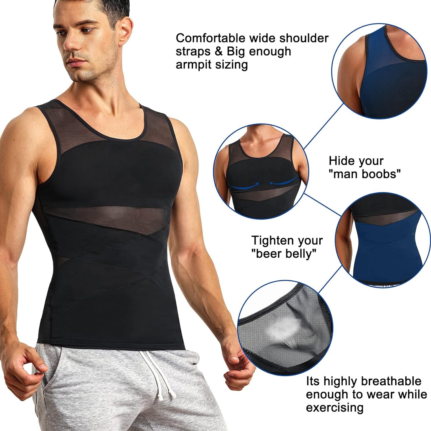Men Slimming Body Shaper Belly Chest Gynecomastia Compression Shirt Gym Tank Top