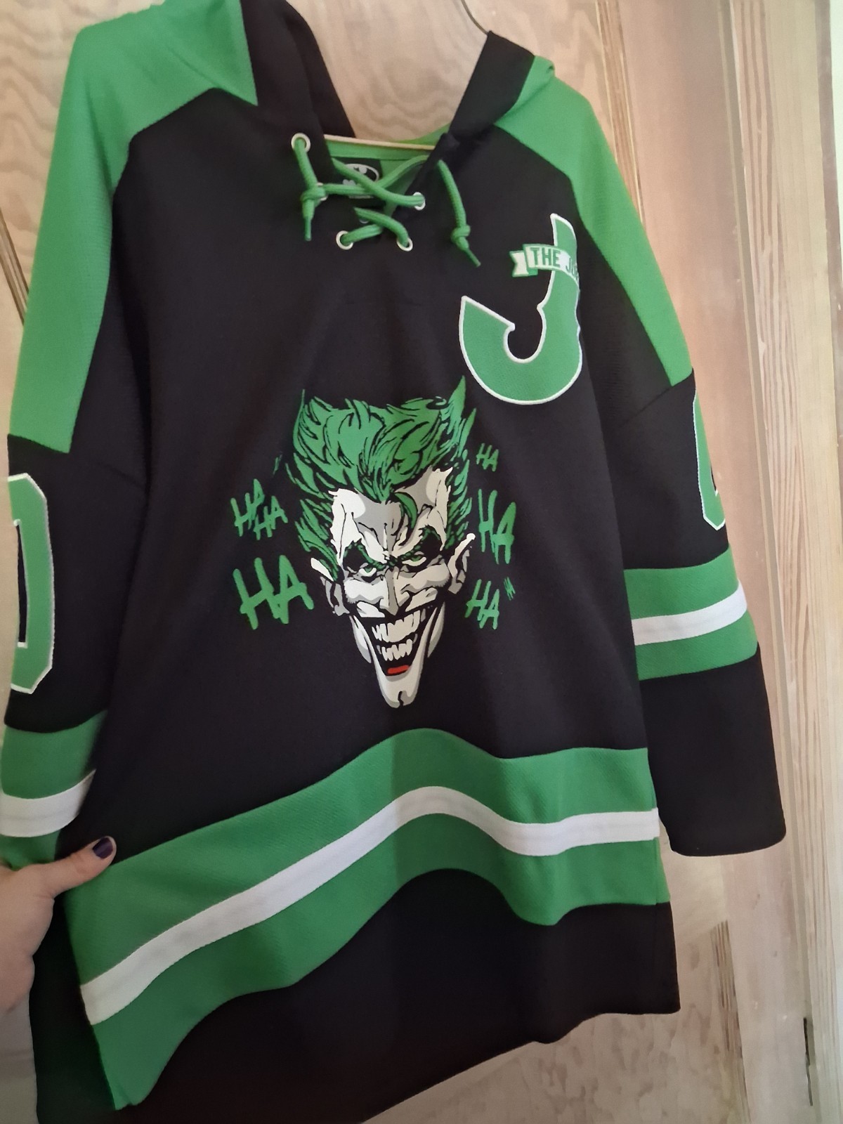 Hot Topic Joker Lace-Up Hooded Pullover Hoodie Graphic Print Black Green S