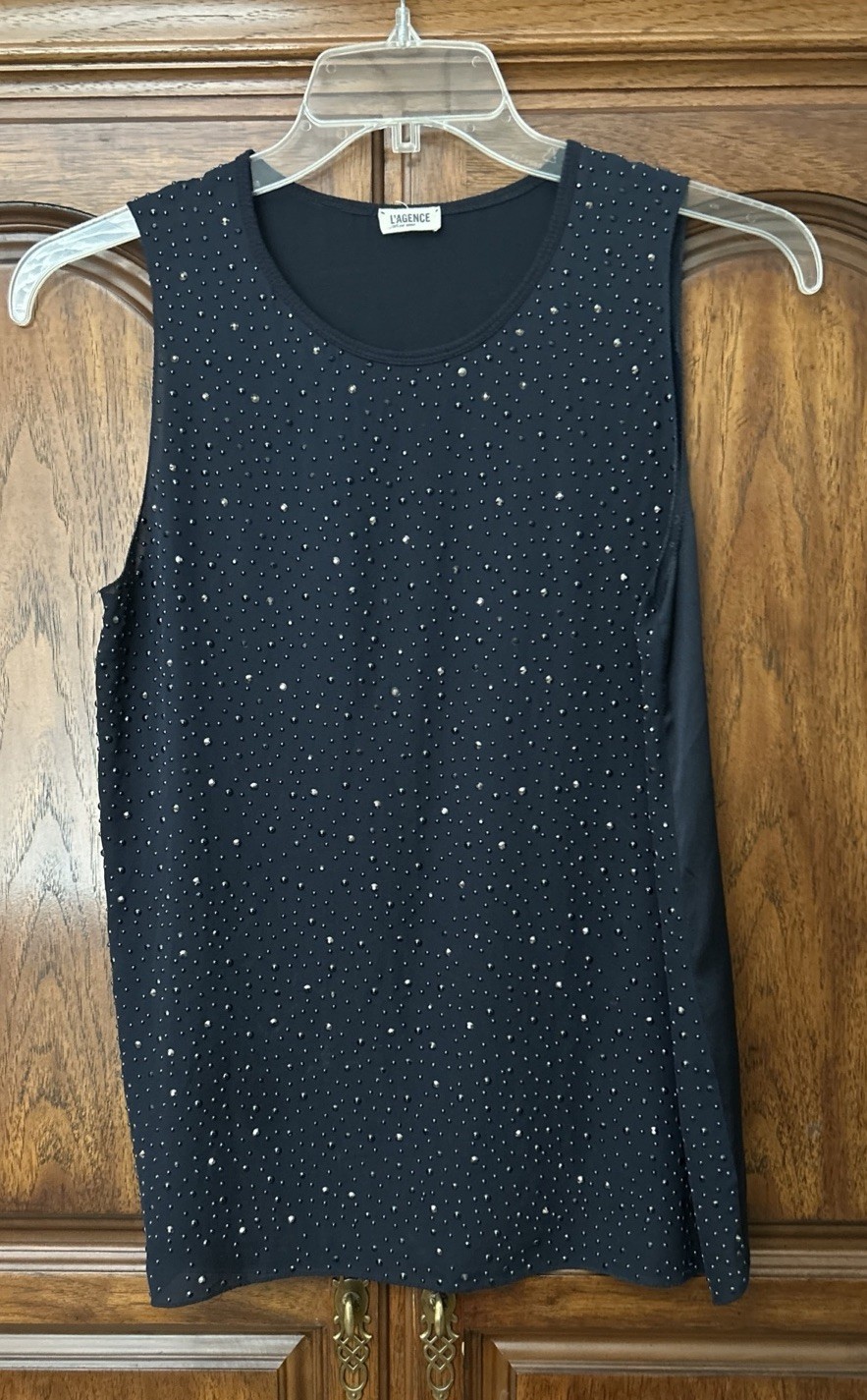 L’Agence Crystal Embellished Silk Tank Size 2 Black Faceted Beads