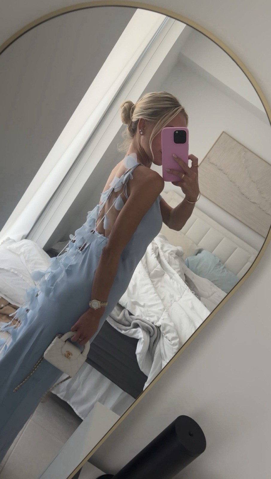 Light Blue Cowl Neck Mermaid Evening Dress 3D Floral Spaghetti Strap Formal Gown