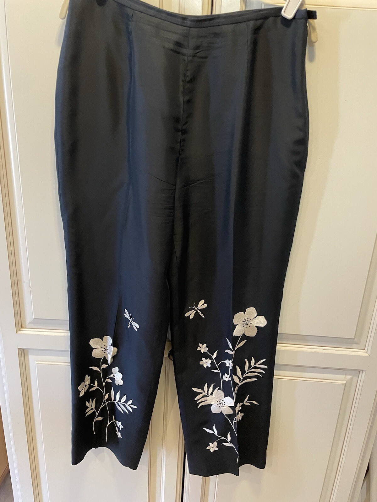 VINTAGE SILK PANTS Size 10 YVES COSSETTE DEPECHE MODE EMBROIDERED FLOWERS LINED