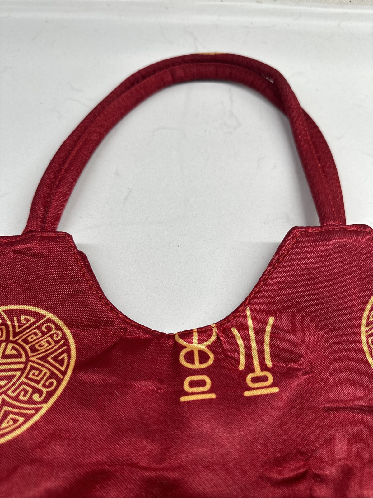 Asian Design Purse Red Handbag Oriental Cheongsam Double Handle