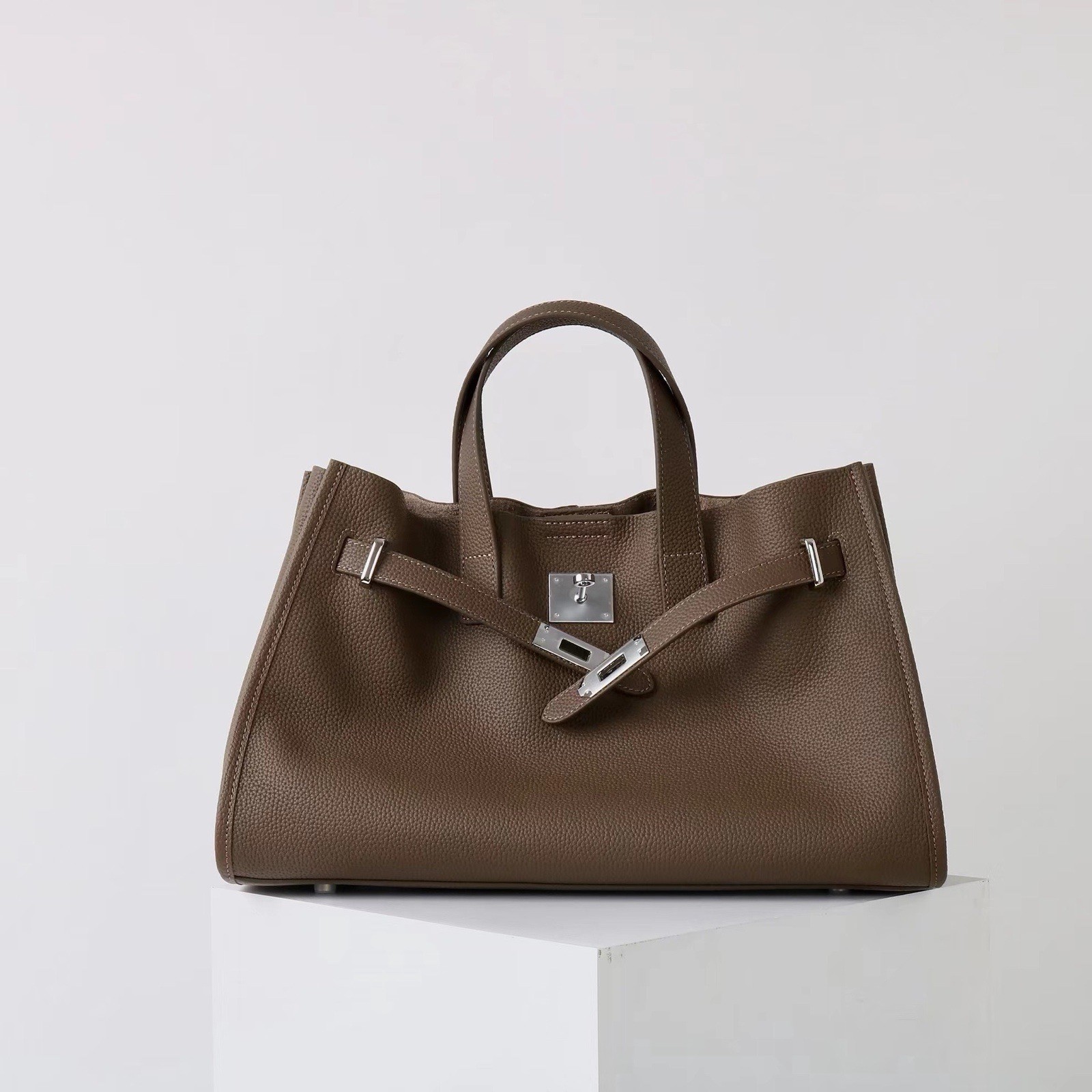 Cowhide Leather Tote Bag Grey Tan Handbag Purse Shoulder Bag Large