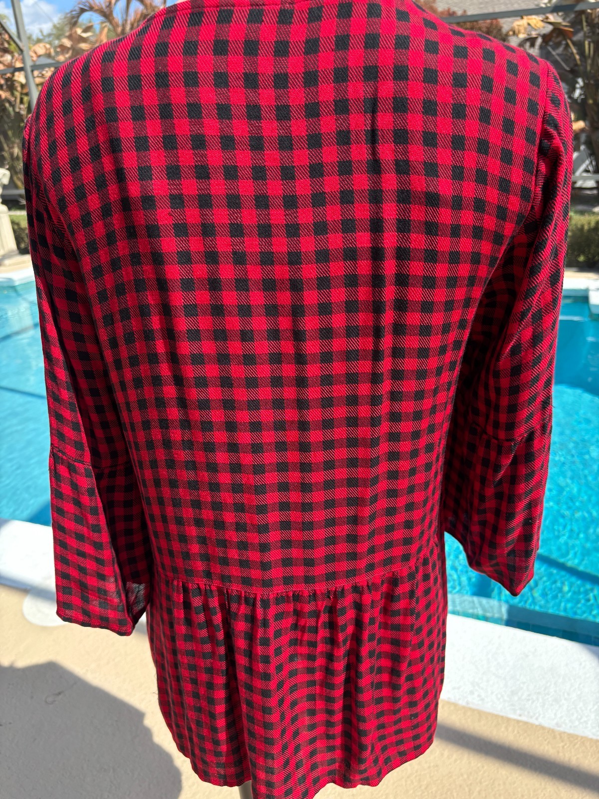J Jill Buffalo Check Red Black Blouse Shirt long sleeve size S Small