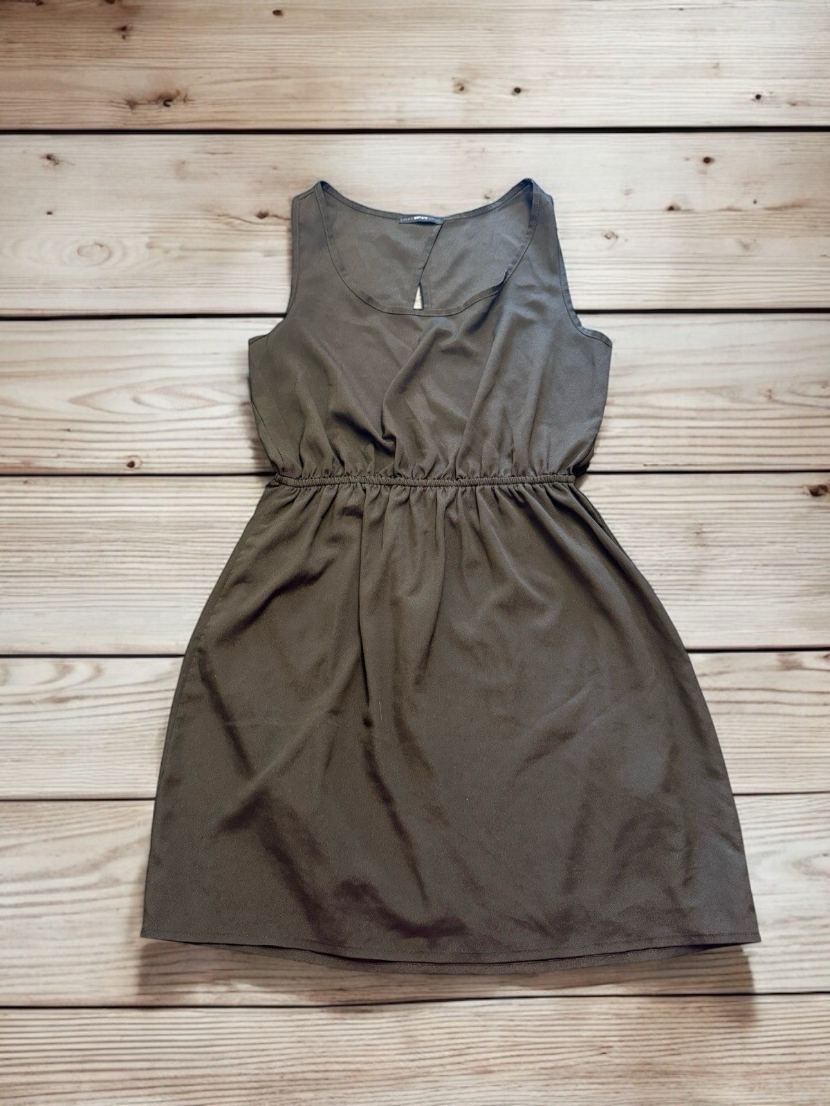 Vintage Y2K Mini Dress Women’s XS (Tag M) Minimalist Dark Brown Back Cutout EUC
