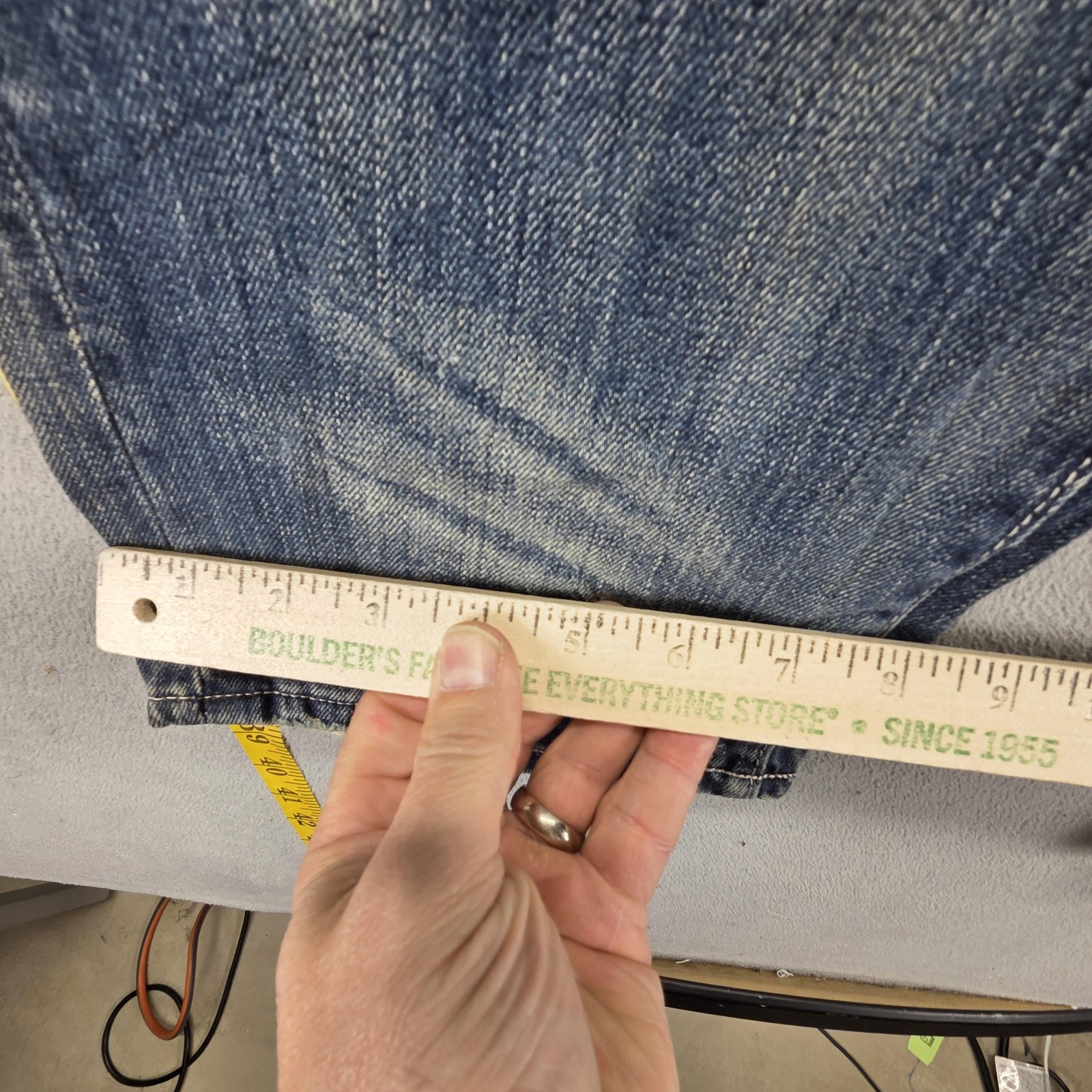 Selvedge Jeans Mens Blue Thrashed Patchwork Whiskers Honeycomb Fits 33×31
