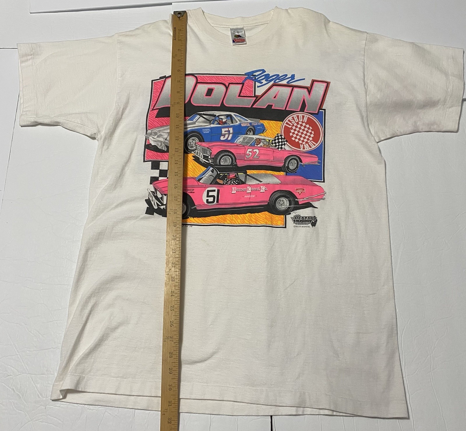 Vintage Roger Dolan Dirt Track Racing Shirt XL 22.5×30.5 Stains/Need Oxiclean