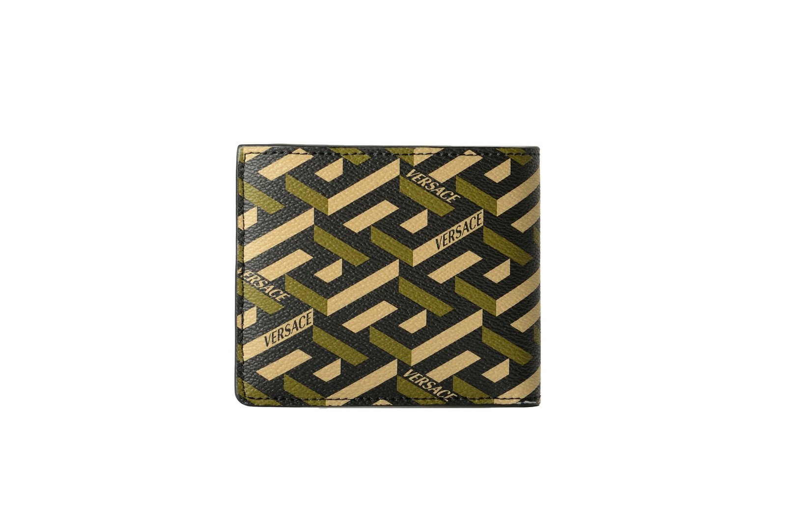 Versace Coated Canvas & Leather Monogram Bifold Wallet