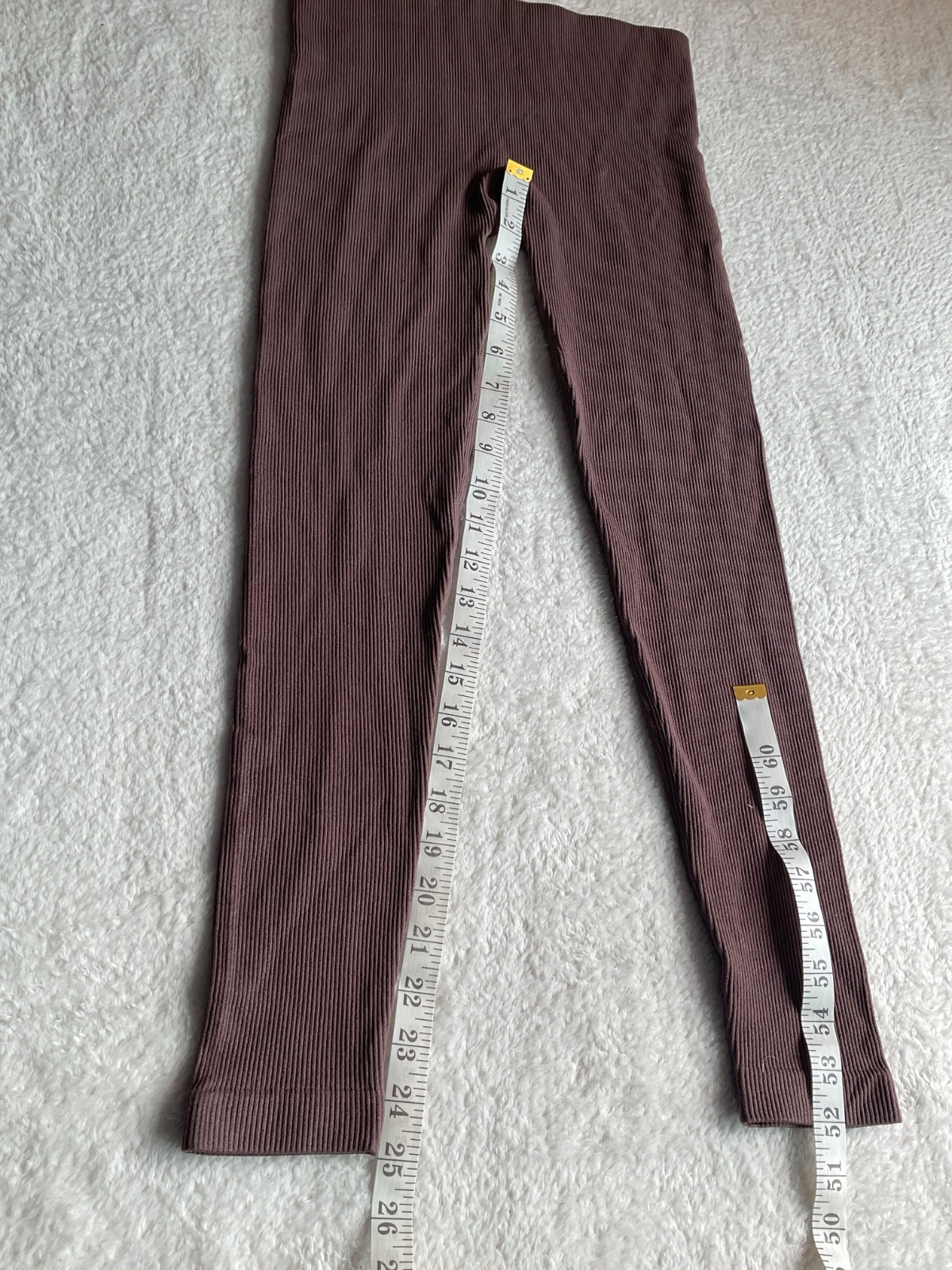 Lemon Ladies Ribbed Seamless Leggings Super Soft High Waisted- BROWN – Small