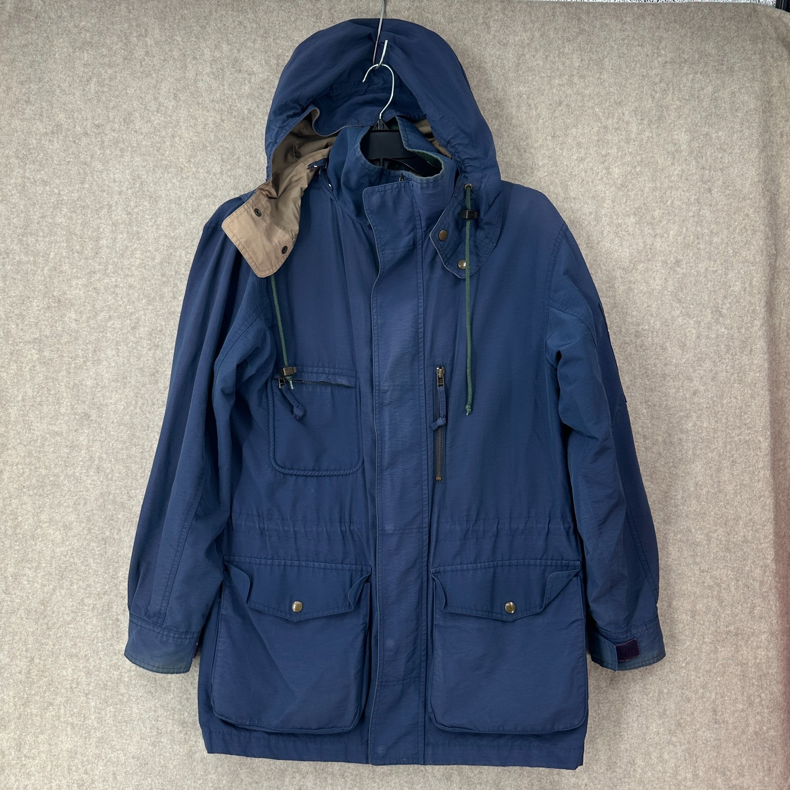Eddie Bauer Parka Barn Chore Jacket Mens SMALL Dark Blue Removable Hood