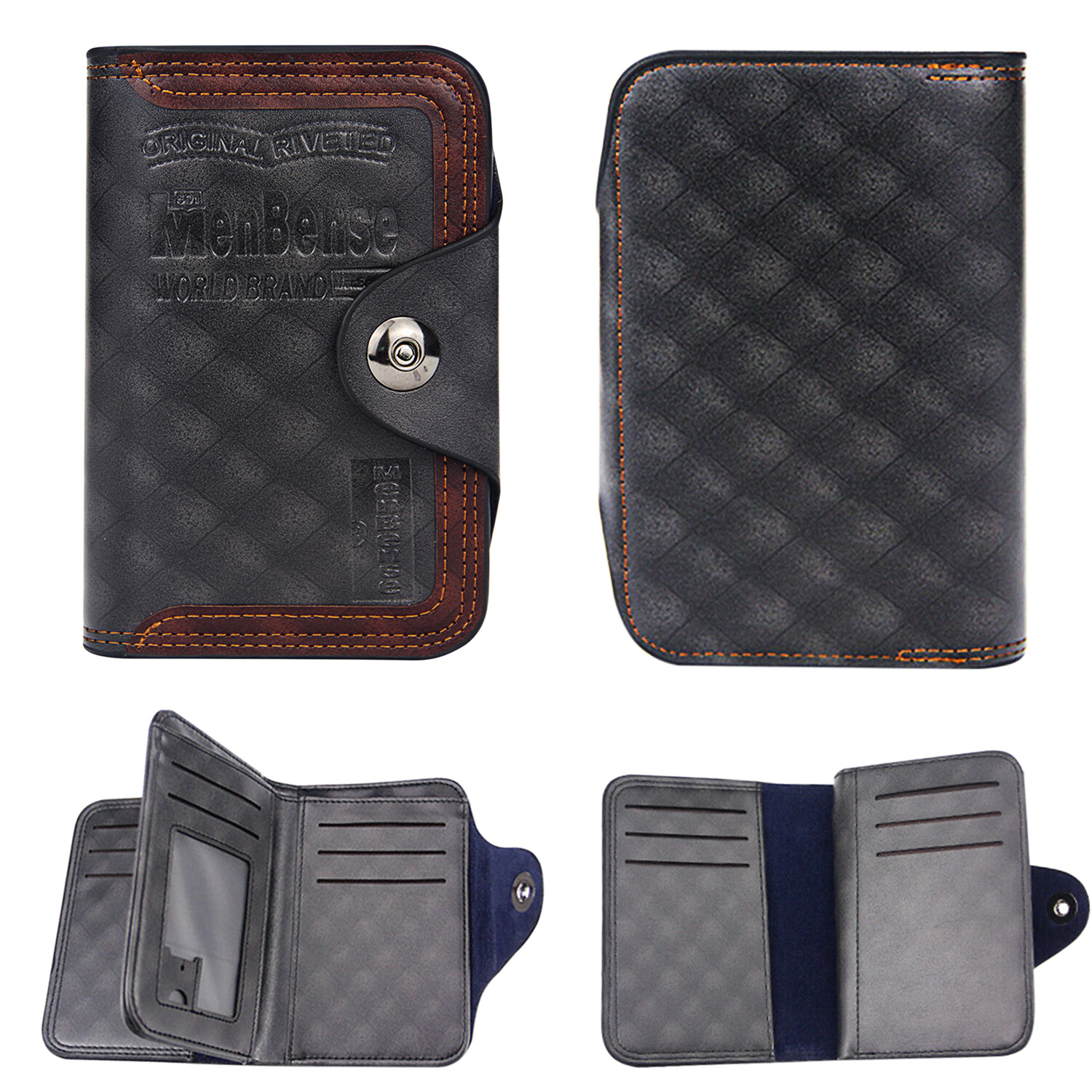 Mens Men’s S4 Retro Leather Vertical Section Credit Card Holder Wallet with Hasp