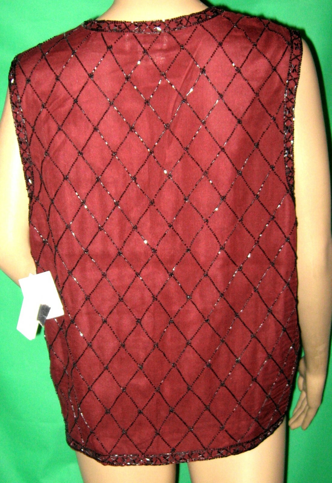 NWT L xmas red RAFAELLA beaded vest evening holiday party bartender black vtg