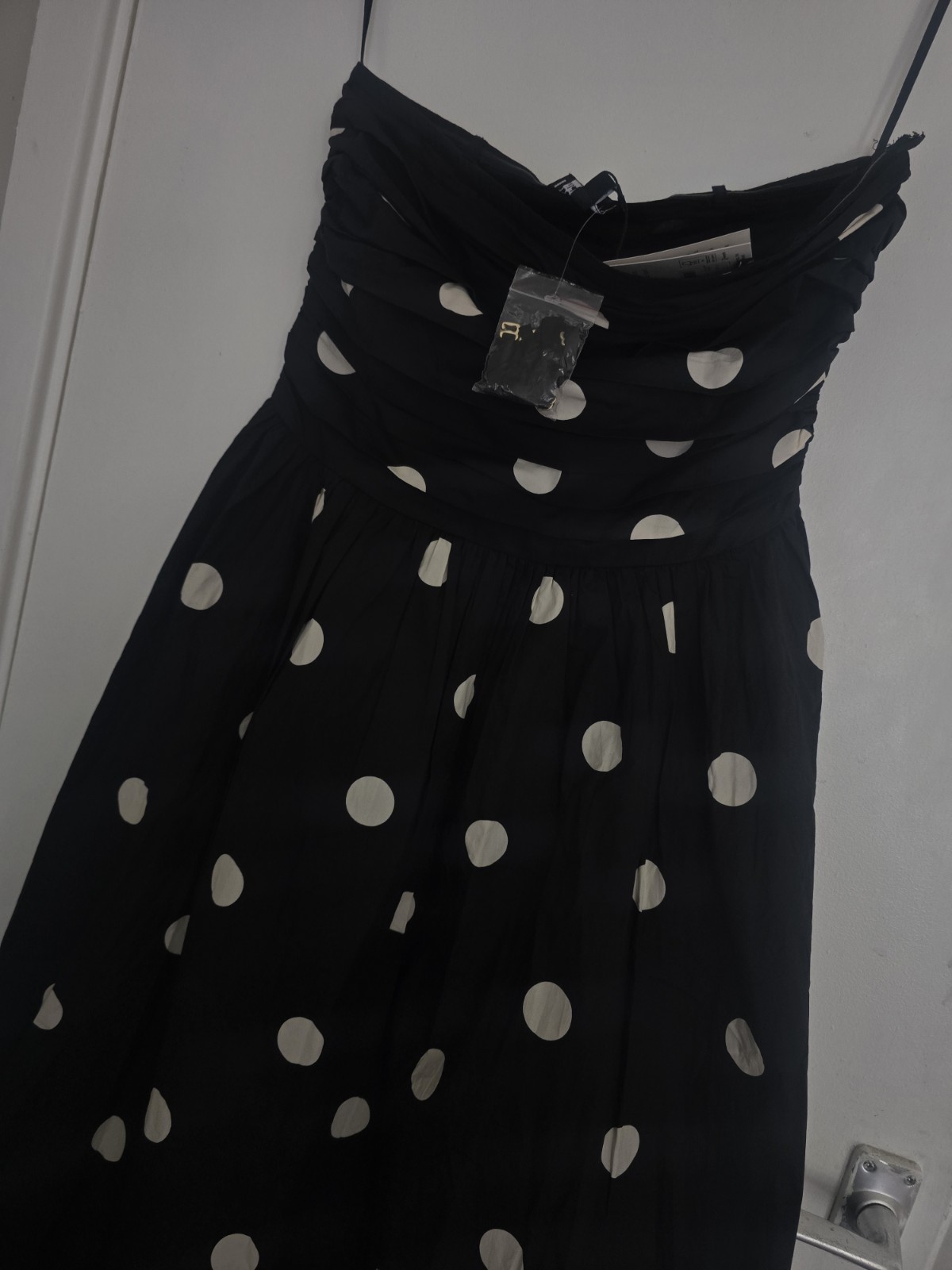 Black Polka Dot Bandeau Felicity Midi Dress size 8/S