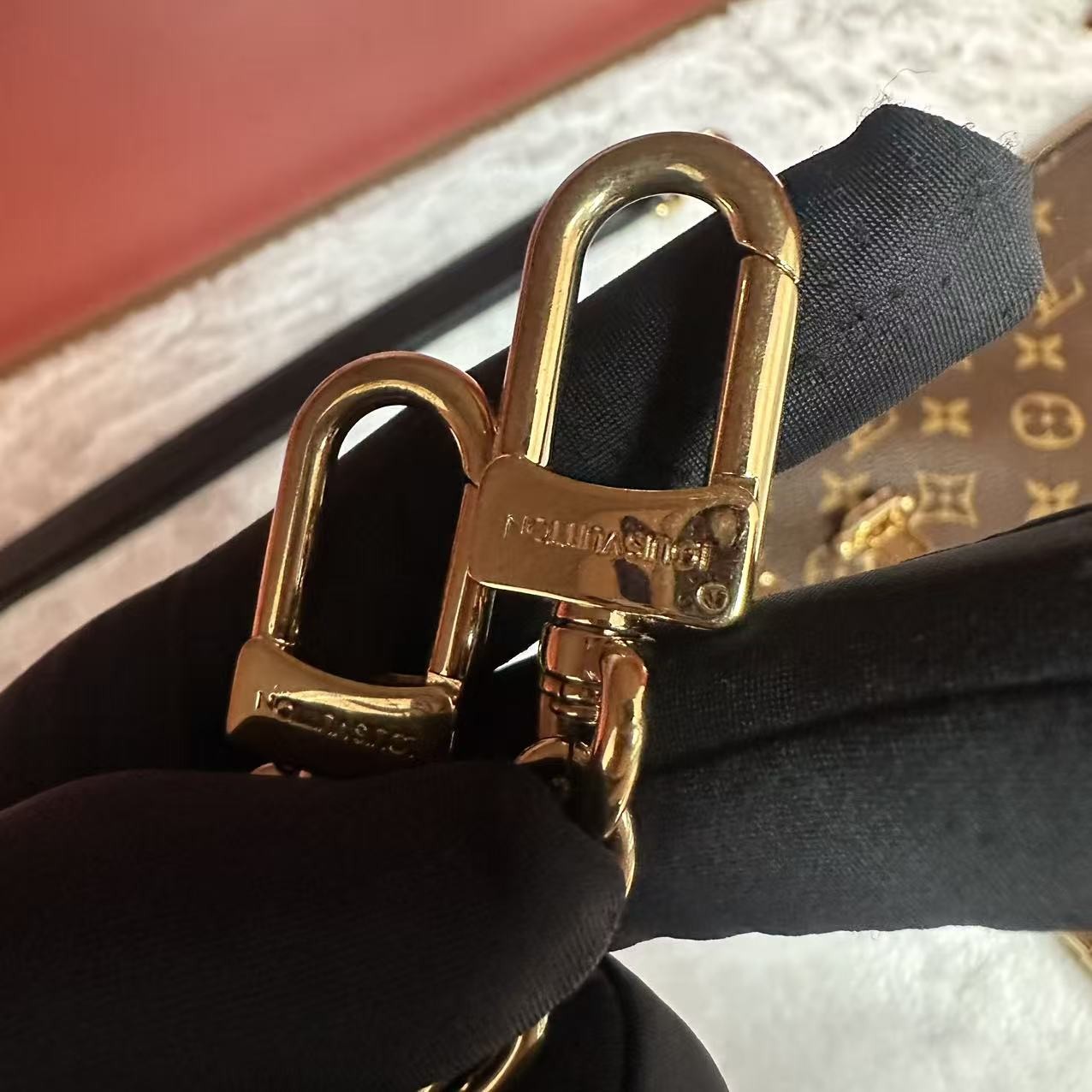 Auth Louis Vuitton Trunk Clutch Monogram Canvas Gold Hardware Crossbody Bag