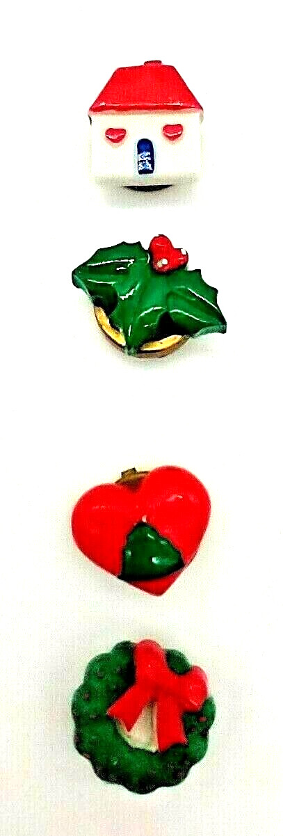 Set of 4 Button Covers Christmas Theme Metal Hinged Back Holidays Vintage 1980s