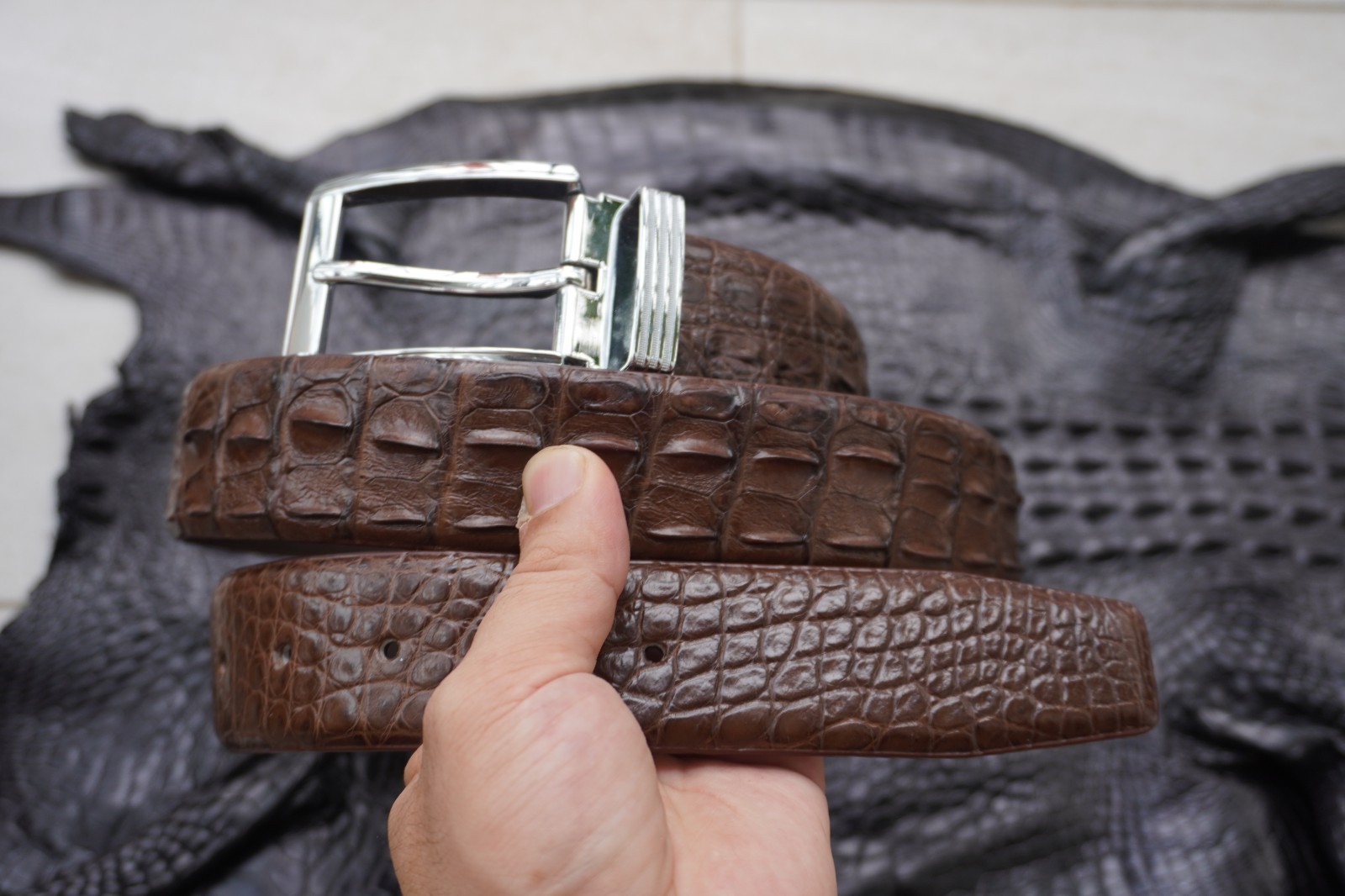 Brown Genuine CROCODILE Hornback LEATHER Skin Men’s Belt W 1.3 inch #M16
