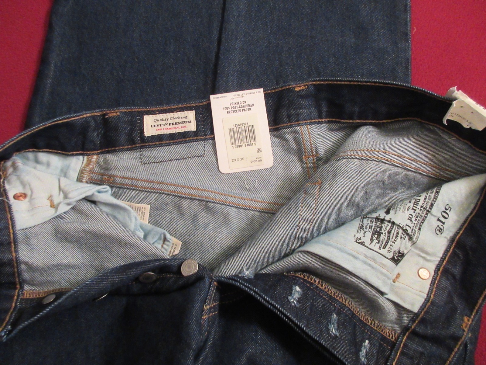 Levi’s Premium 501 Original Fit Circular Jeans Blue Size 29X30 NWT RT$108 3632