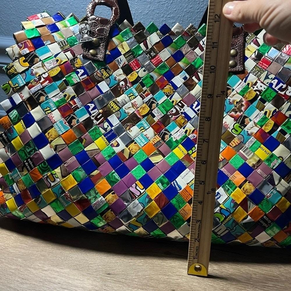Nahui Ollin Keops Woven Candy Wrapper Multi Color Shoulder Bag Satchel Strap