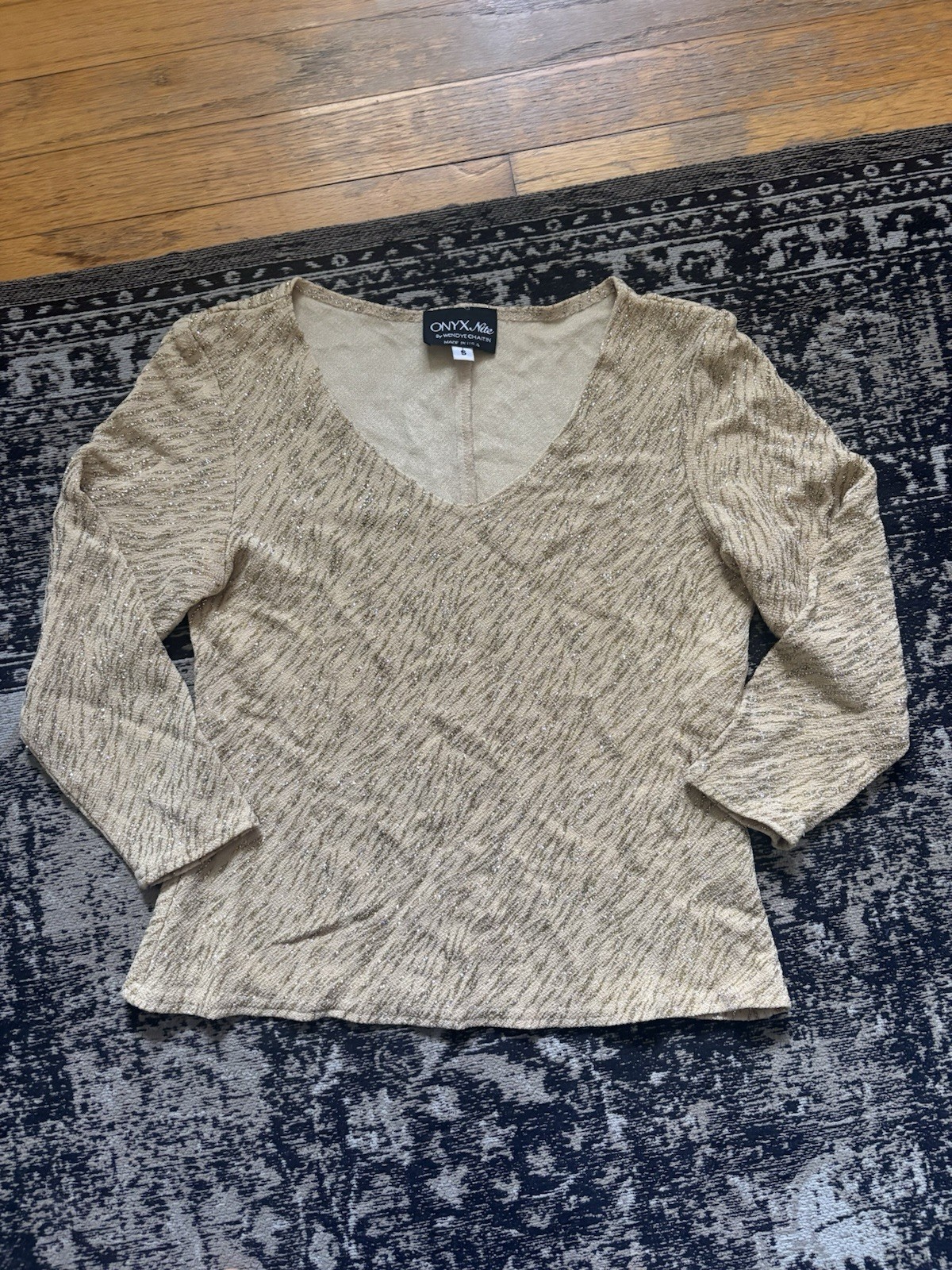 Onyx Nite Sparkly Going Out Top Y2K Style 3/4 Sleeve