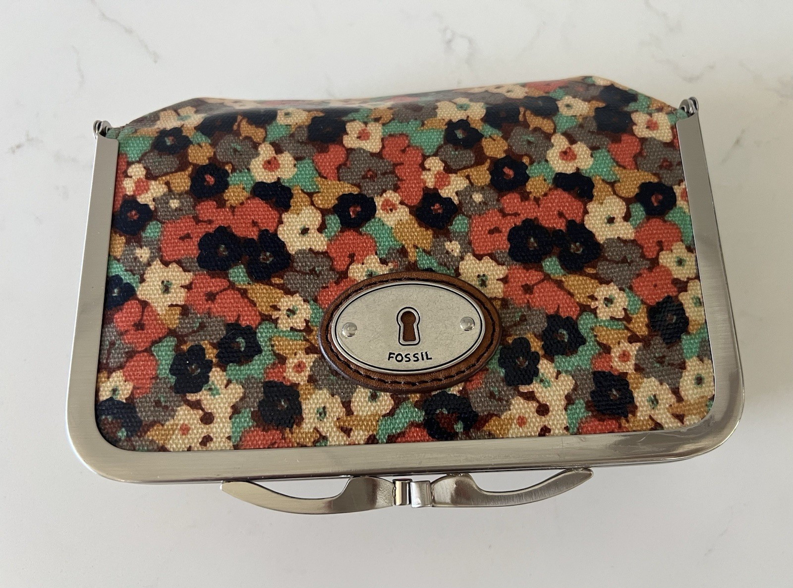 Fossil Retro Key-Per Cosmetic Bag Floral Coated Canvas Travel Bag