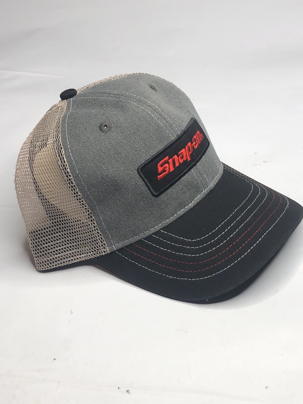 Snap-on Snapback Trucker Hat Gray One Size Adjustable Embroidered Mesh Back New!