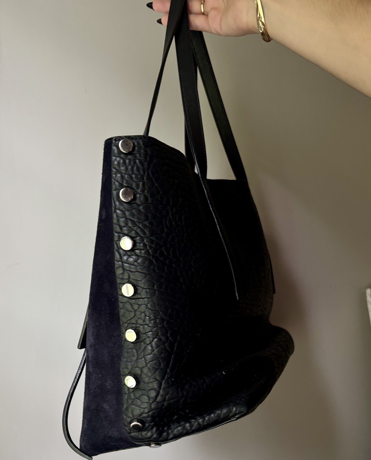 Jimmy Choo Twist East West Tote Bag Black Suede & Pebbled Leather Purse