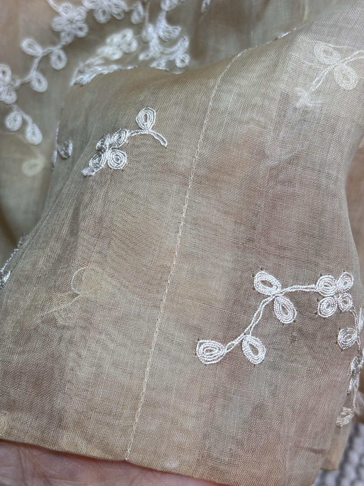 Post 1930s Sheer Organdy Party Dress Formal Embroidered Tea Gown Talon Side Zip