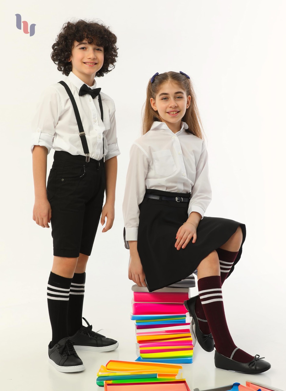 Hugh Ugoli Knee High Cotton Socks with Stripe for Girls/Boys 5-14 Years 4 Pairs