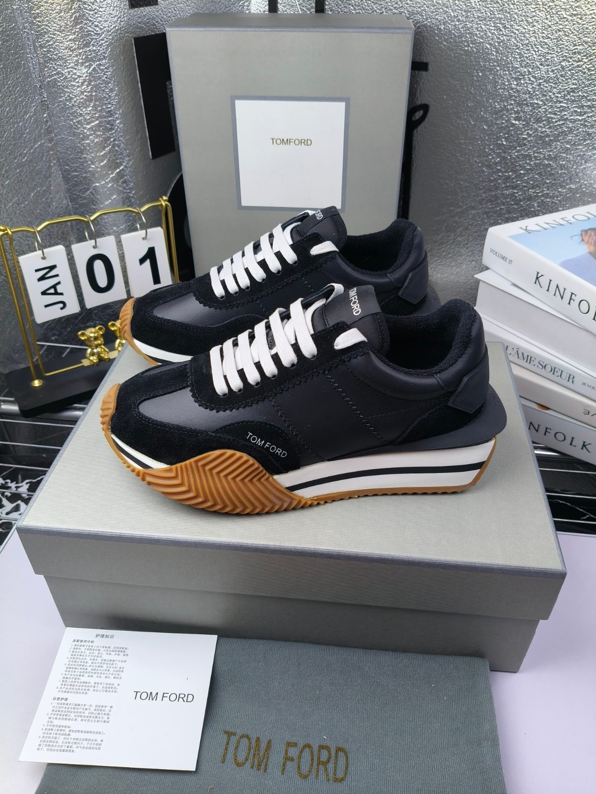 TOM FORD Mick Black Platform Fleece Lined Sneakers For Men