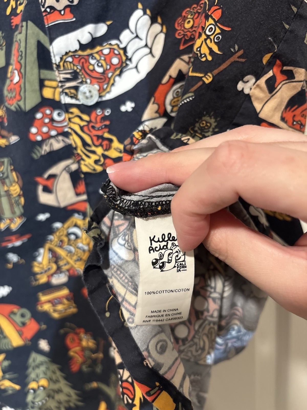 Killer Acid No Bad Trips Print Camp Shirt Button Up Mens Sz Small Mushrooms