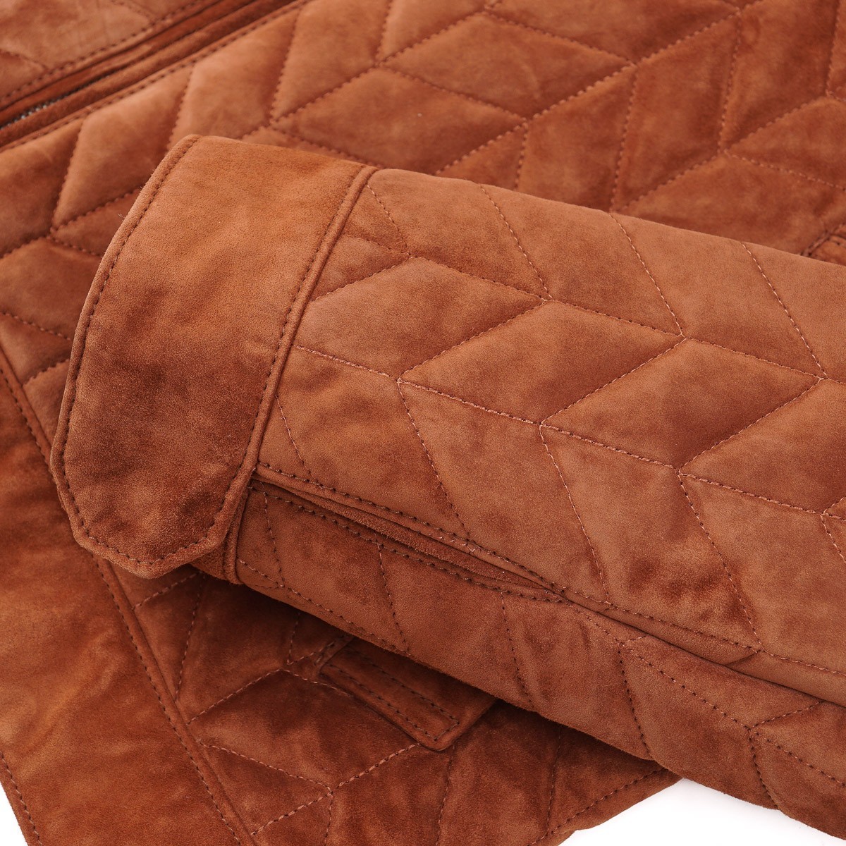 Brett Johnson Rich Brown Quilted Calf Suede Leather Bomber Jacket L (Eu 52) NWT