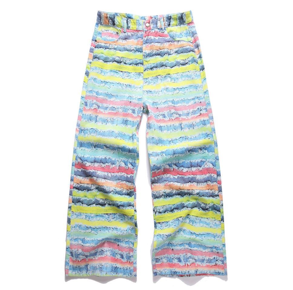 Men’s Colorful Tassels Printed Straight Leg Casual Pants Punk Hip Hop Trousers
