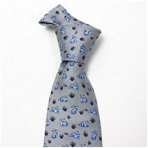 Hermès Silk Necktie Rabbit Pattern Used A Rank Gray Blue 9cm Mens