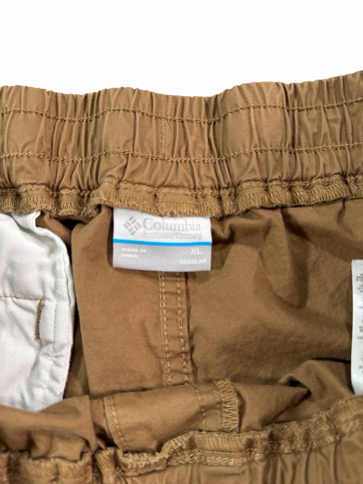 Columbia Men’s Brown Canvas Cotton Cargo Pants XL 36W Straight Leg Drawstring