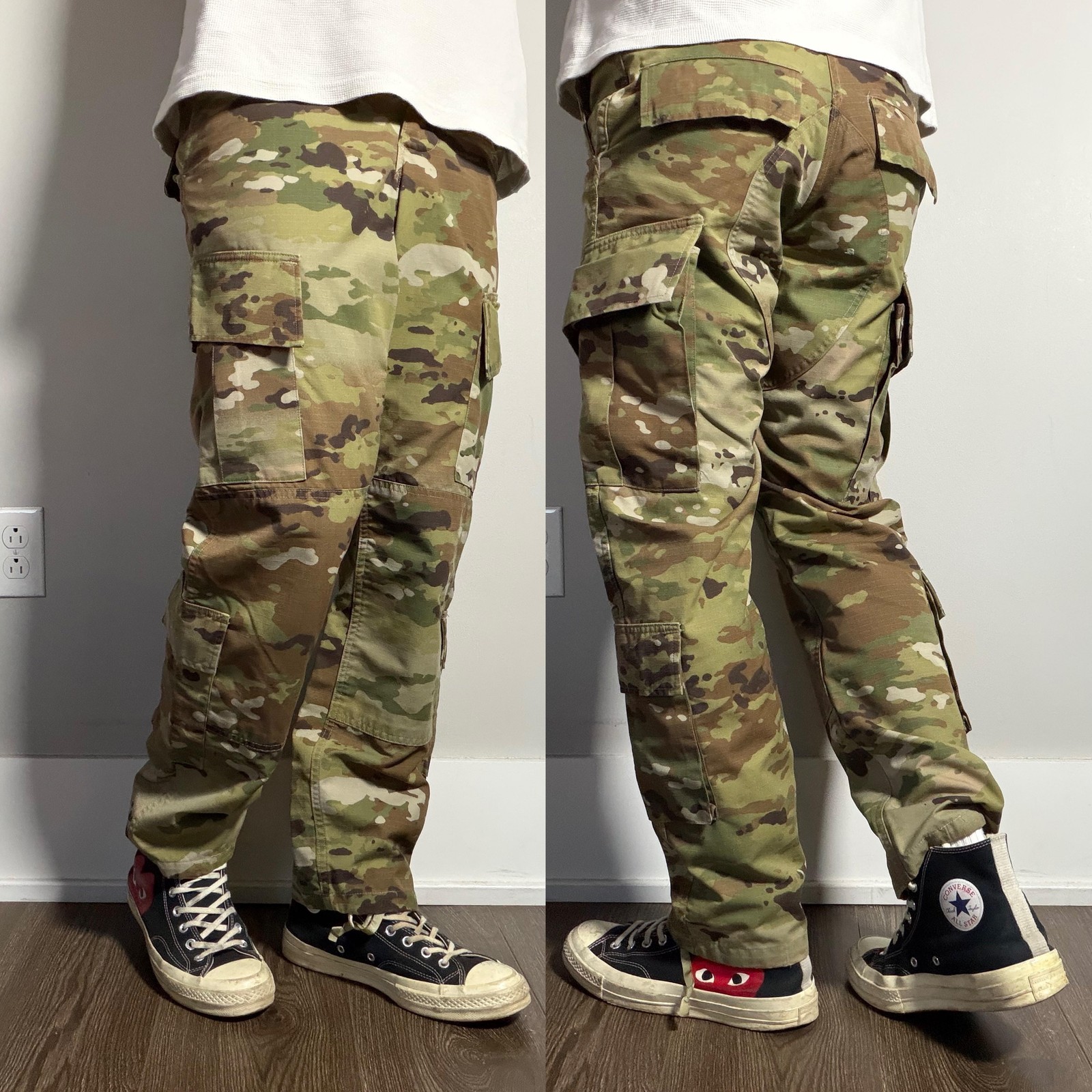 Y2K Baggy Camo Cargo Pants Skater 28×29 Green Multicam Drawstring Utility