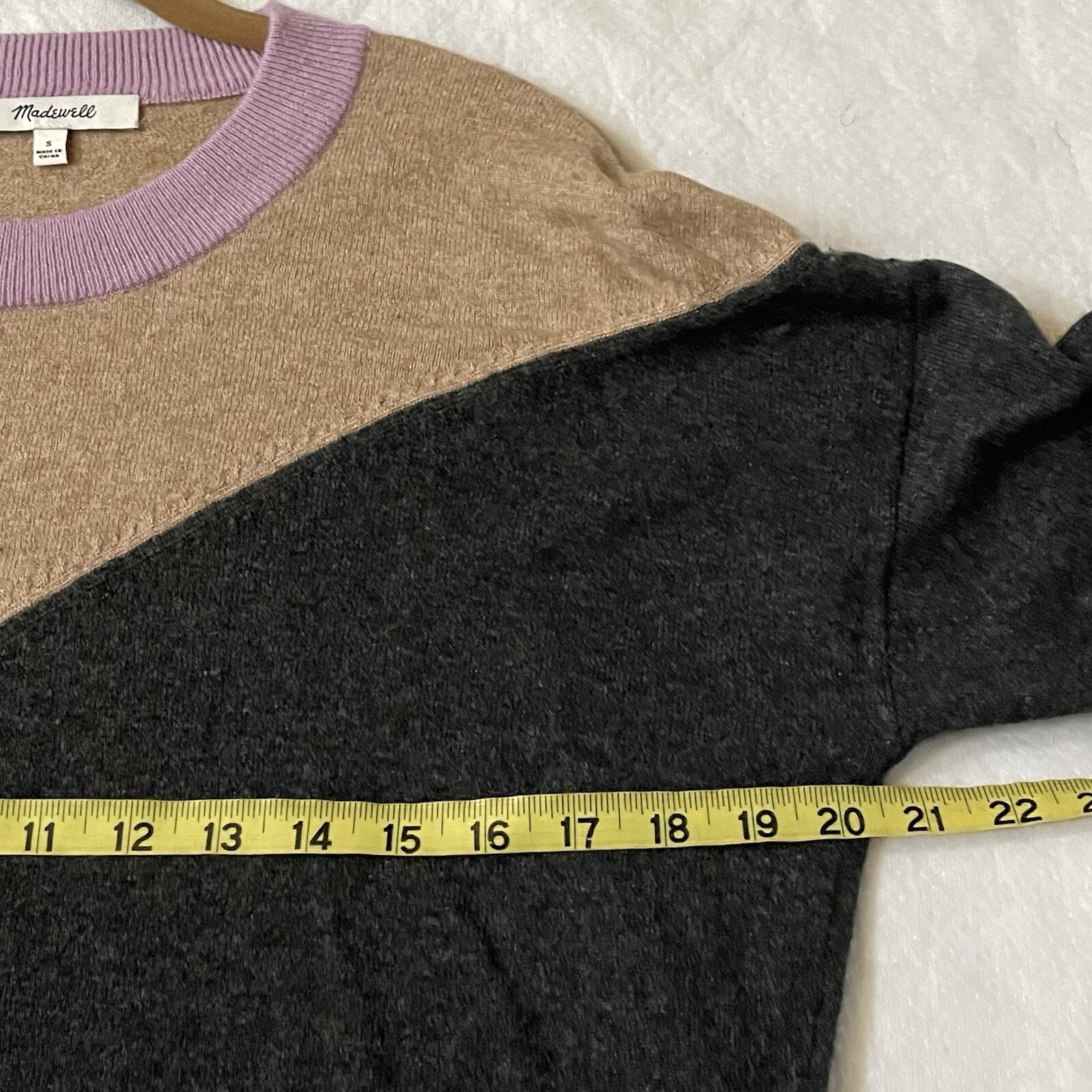 Madewell Sweater Womens Sz S Colorblock Brown Gray Pink Wool Blend Yoke Pullover