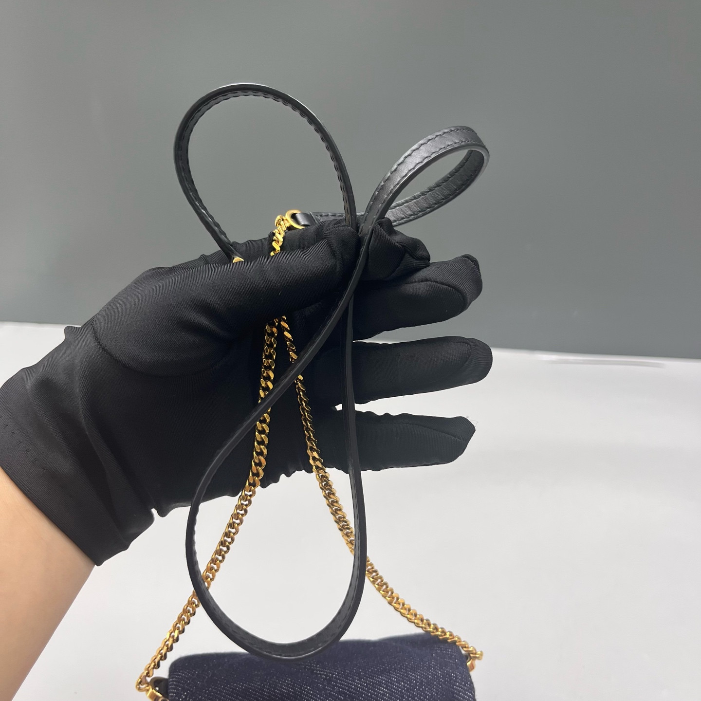 Authentic Bvlgari Serpenti Forever Mini Chain Bag Denim Crossbody Bag Navy Blue